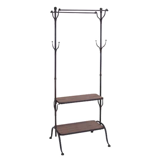 72" Black Metal & Wood Industrial Coat Rack